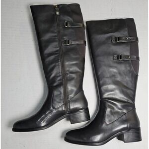 Isaac Mizrahi Live Angela Black Leather Tall Riding Boots 7M WC A270205